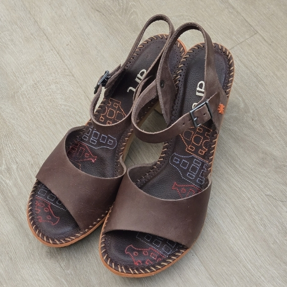 THE ART COMPANY Open Toe Wood Heeled Sandal Brown Leather Women's EU 41 - Picture 4 of 11